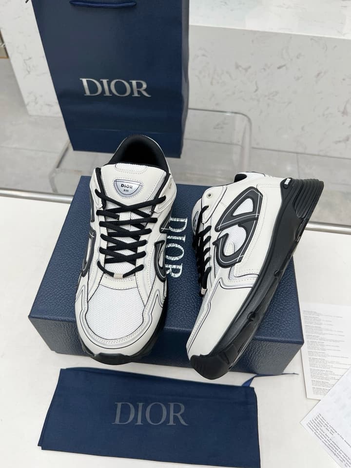 Dior B30 Unisex Mesh and Leather Sneakers in Navy Blue And Grey