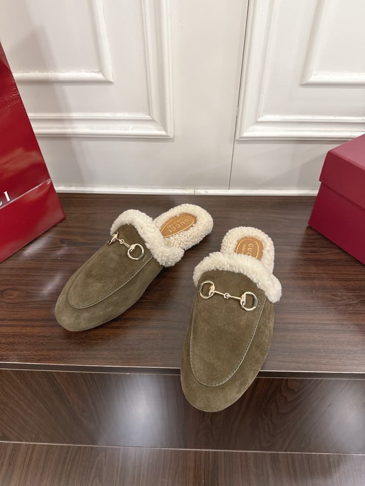Gucci Princetown Merino Wool Mules in Black Suede With Silver Hardware
