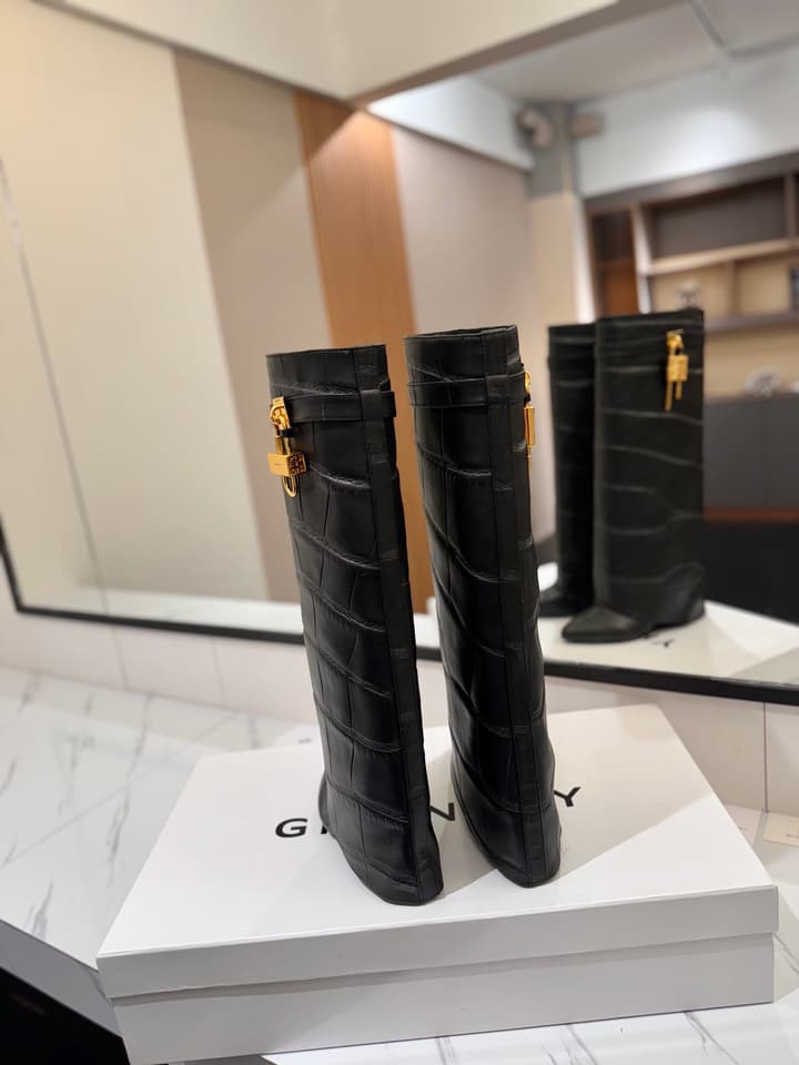 Givenchy Lock Detail Knee-High Boots – 2024 SS in Black Leather