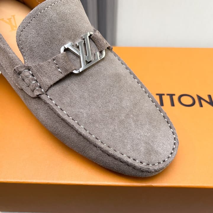 Louis Vuitton Pebbled Leather Driving Shoes in Black Smooth Leather