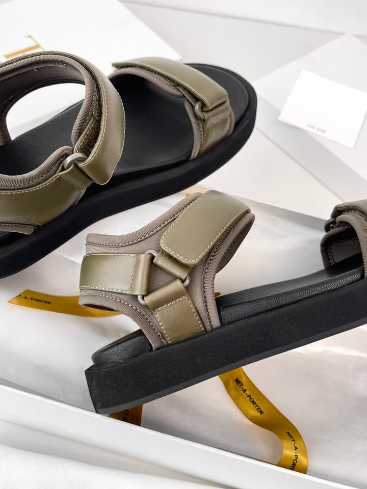 The Row Classic Velcro Beach Sandals in Black And Cream