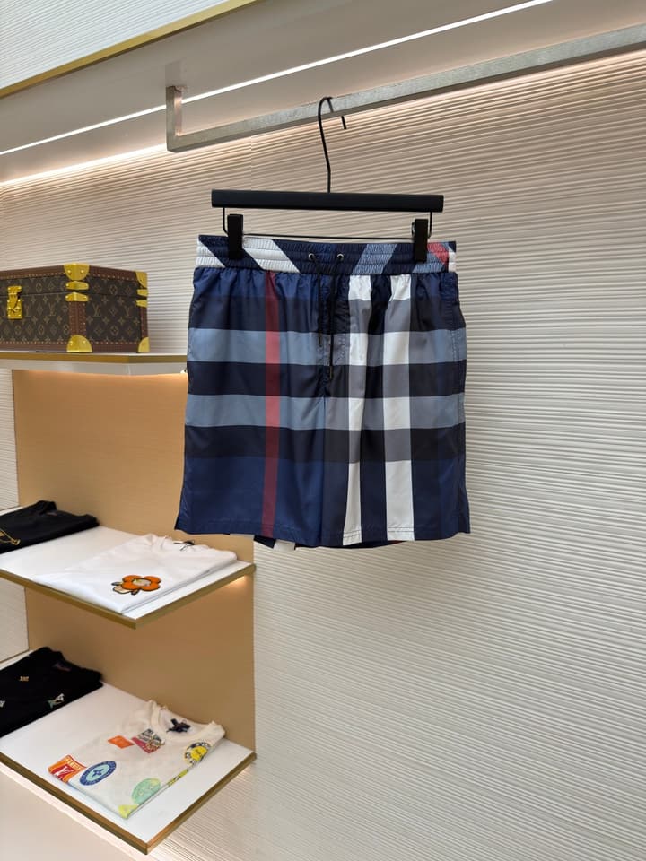 Burberry Classic Check Swim Trunks in Navy Blue