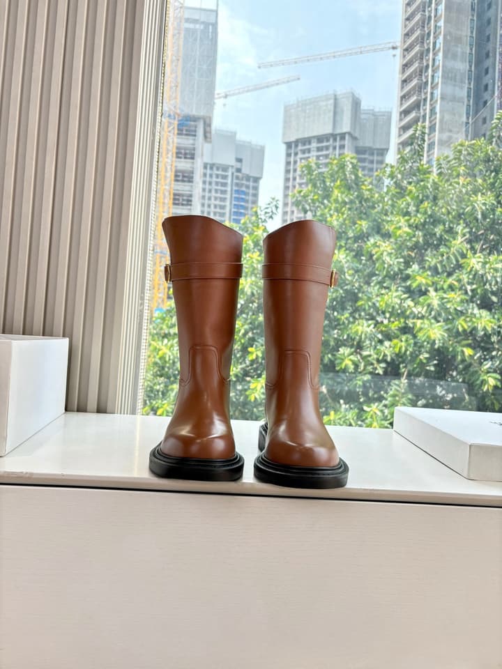 Celine Triomphe Knight Ankle Boots – 2025 Fall/Winter Collection in Black And Brown Leather Display