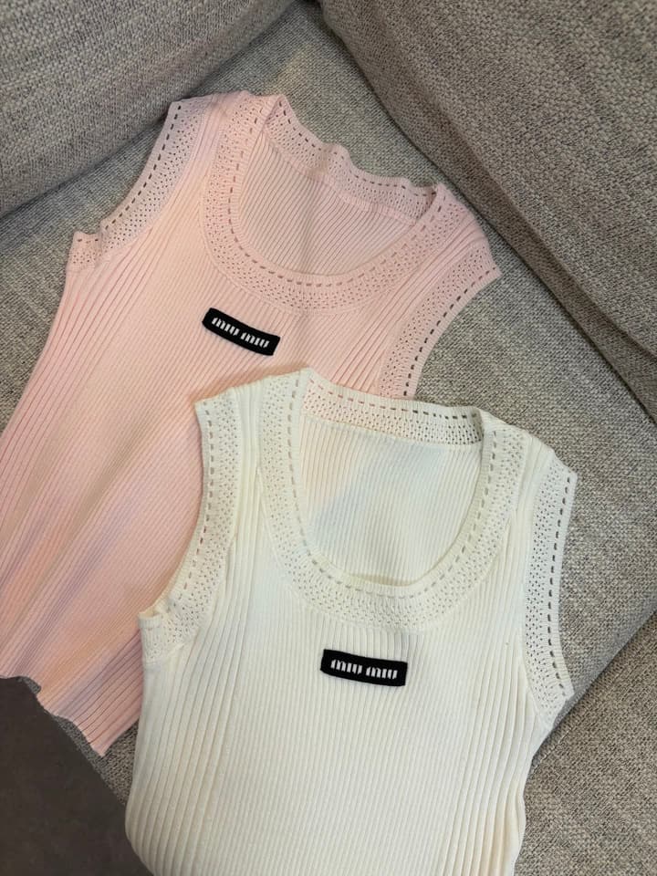 Miu Miu Cut-Out Slim-Fit Knit Tank Top in Pink