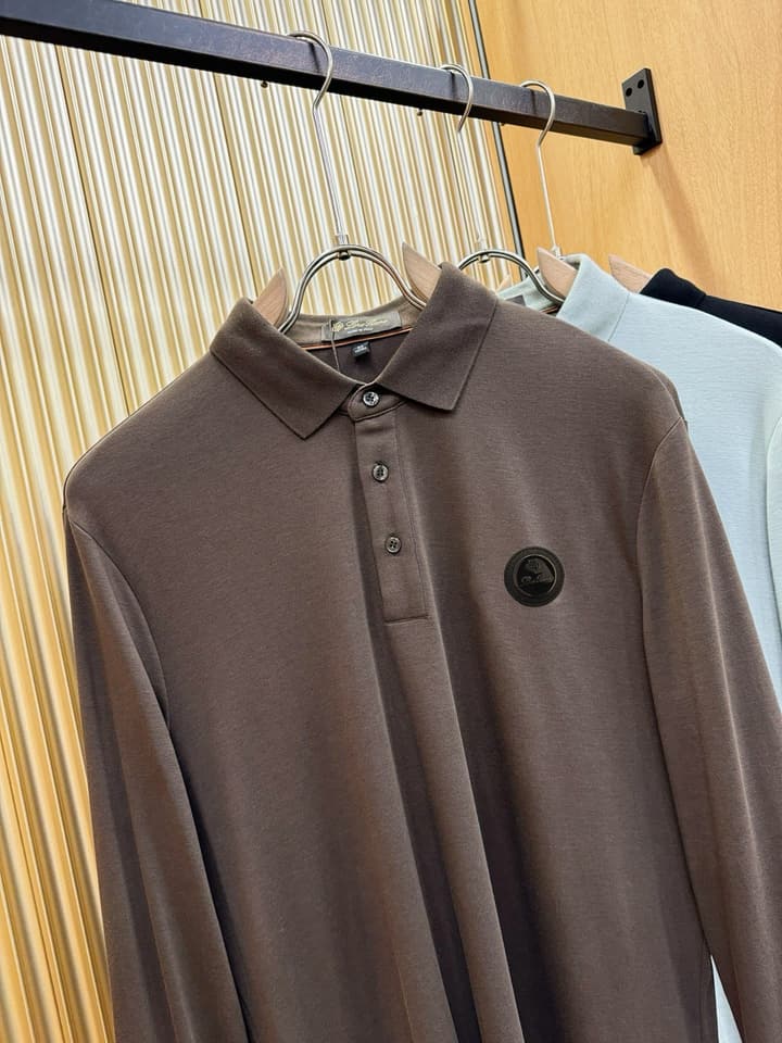 Loro Piana Solid Long Sleeve Polo Shirt – Autumn/Winter Collection in Black