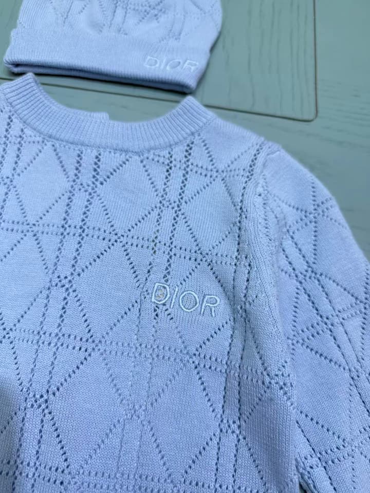 Dior Classic Knitted Infant Romper – Kids Collection – 2025FW in Light Blue