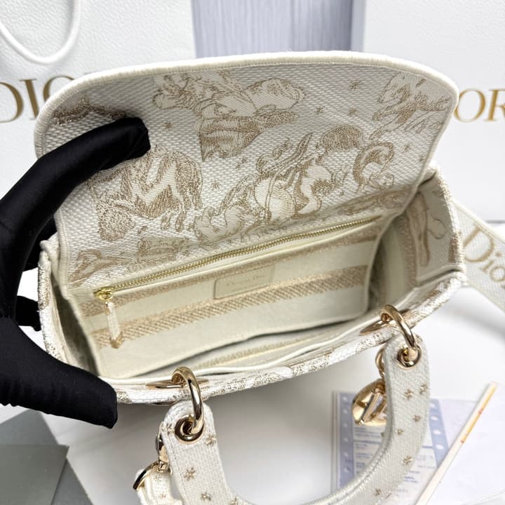 Dior Lady Dior 5-Grid Hand-Embroidered Handbag in Black Embroidered Toile