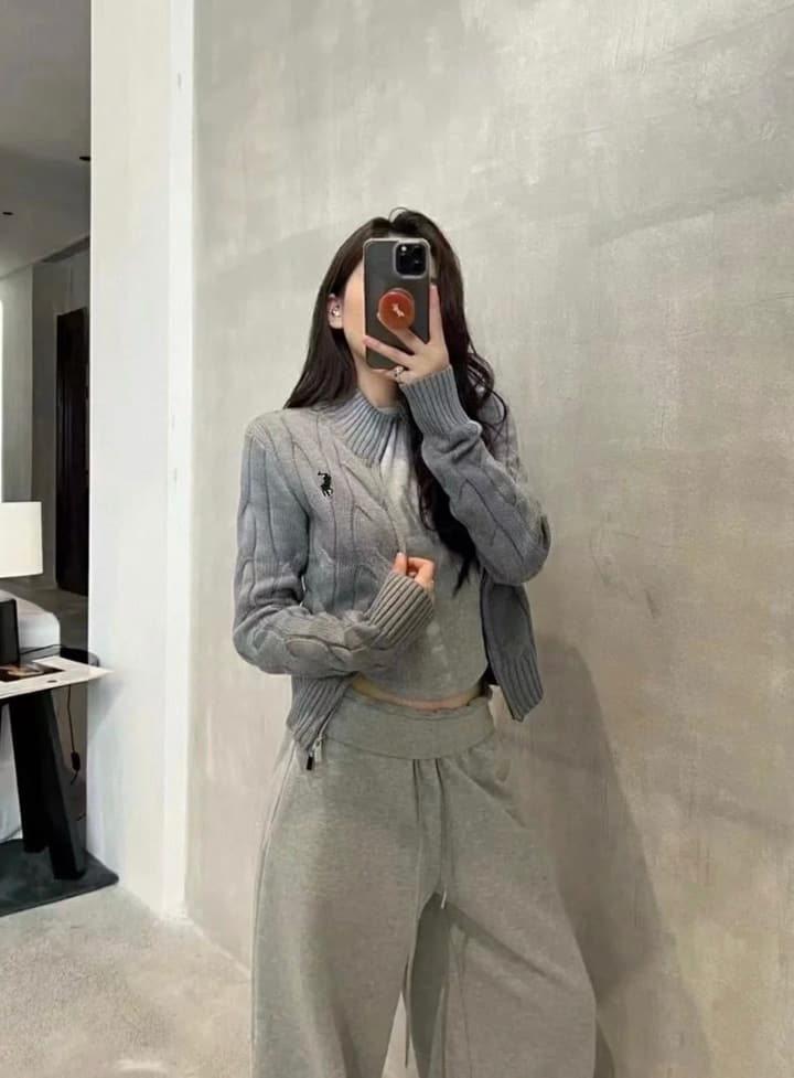 Ralph Lauren Double Zipper Cable Knit Cardigan in Slate Gray