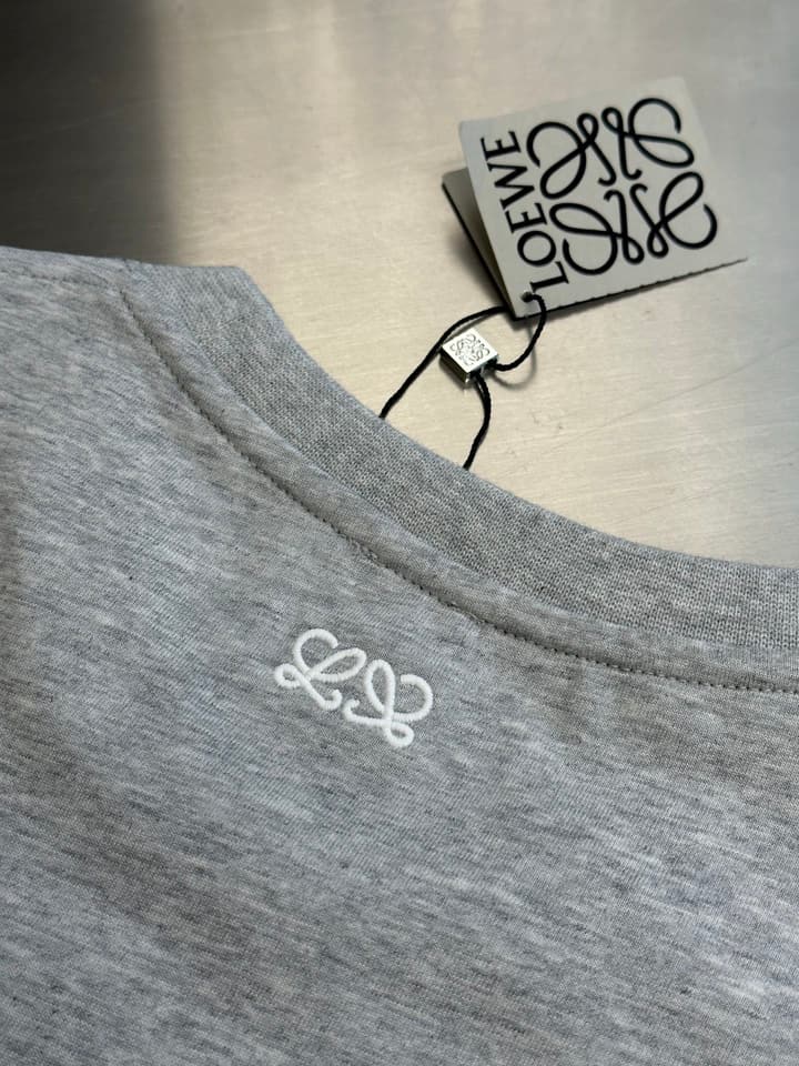 Loewe Anniversary Lion Patch Crewneck T-Shirt in Grey