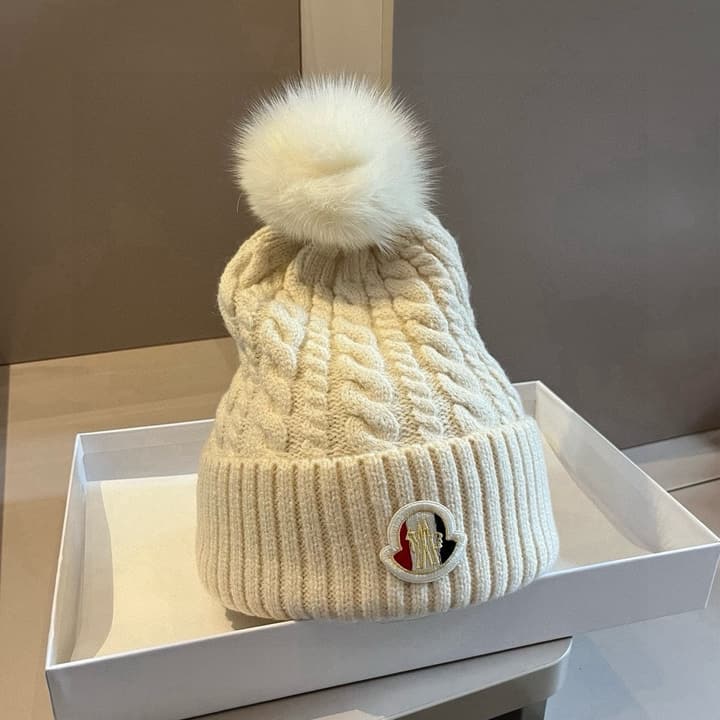 Moncler Knitted Scarf Hat Set in Camel Knit