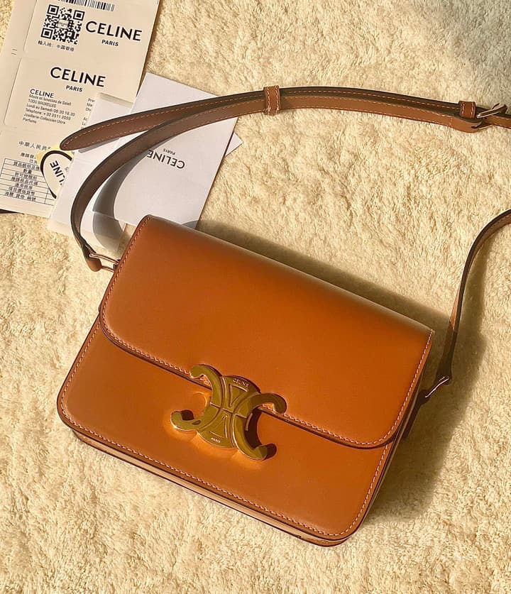 Celine Triomphe Box Calfskin Bag in Burnt Orange