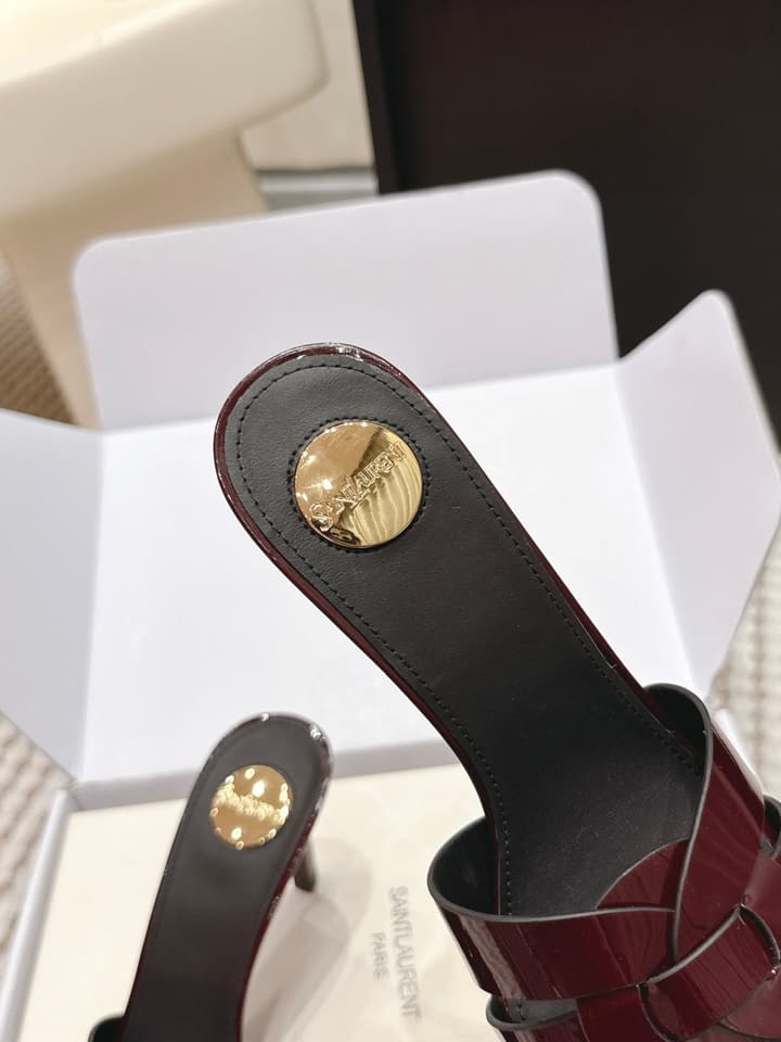 Saint Laurent Melody Square-Toe Heeled Sandals – 2026 Spring/Summer Collection in Beige Patent