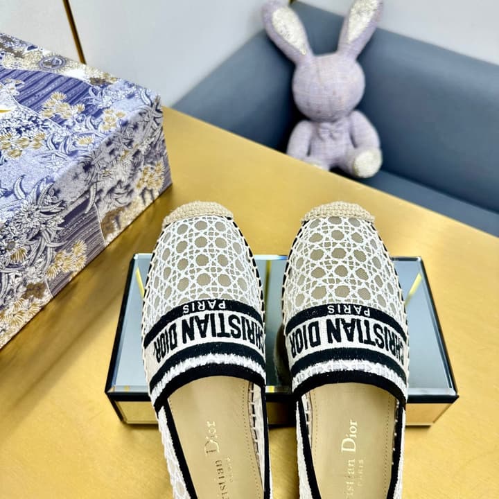 Dior Granville Embroidered Espadrille Flats in Beige/brown Oblique Pattern