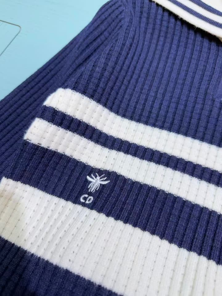 Dior Girls' Knit Cardigan and Skirt Set – 2025SS in Navy Blue With White Stripe