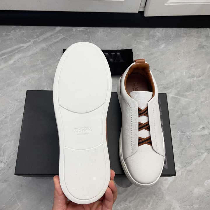 Zegna Triple Stitch Low-Top Sneakers in Navy Blue