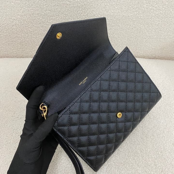 Saint Laurent Monogram Envelope Clutch Bag in Classic Black Quilted Leather
