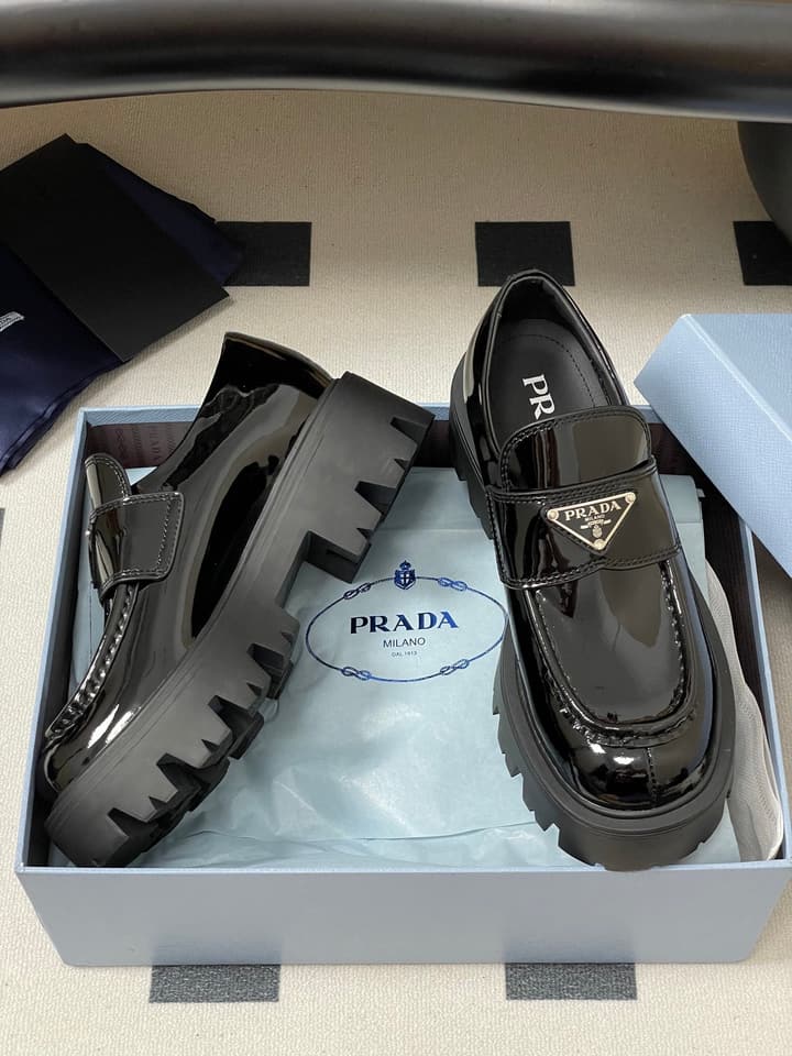Prada Thick-Soled Platform Loafers – 25FW in Deep Gloss Black