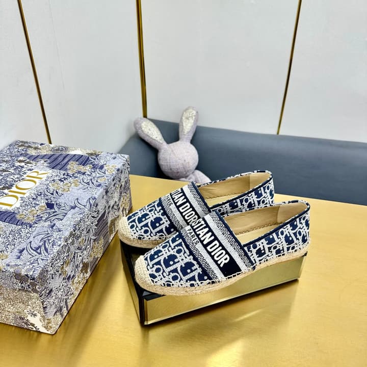 Dior Granville Embroidered Espadrille Flats in Beige/brown Oblique Pattern