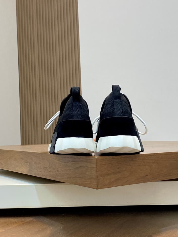 Hermès Suede and Denim Canvas Sneakers in Black And White