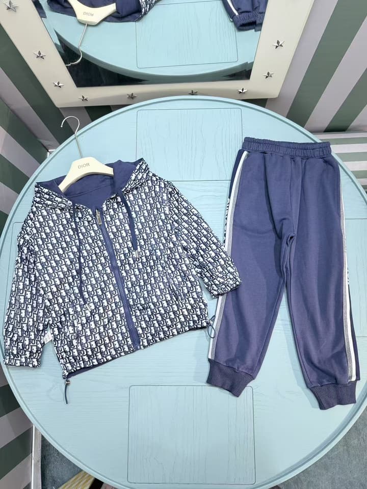 Dior Kids Reversible Windbreaker & Sweatshirt Set – Kids Collection – 25SS in Monogram Blue Set
