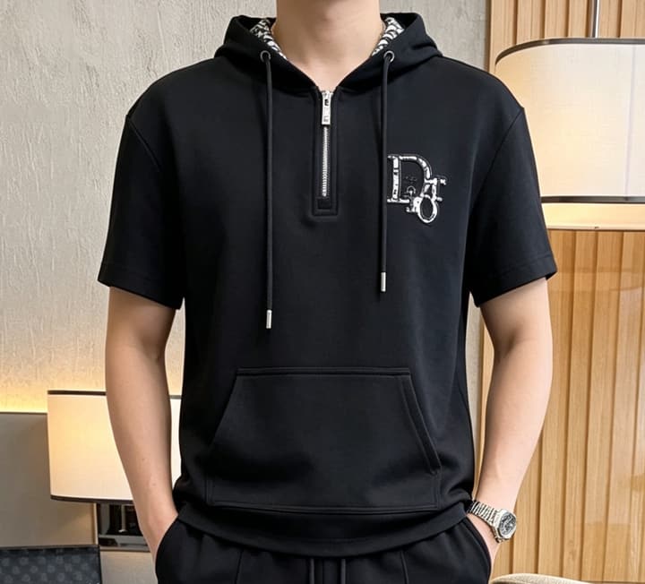 Dior Classic Air Layer T-Shirt and Shorts Set – 2026 Summer Collection in Black Crewneck Oblique Stripe