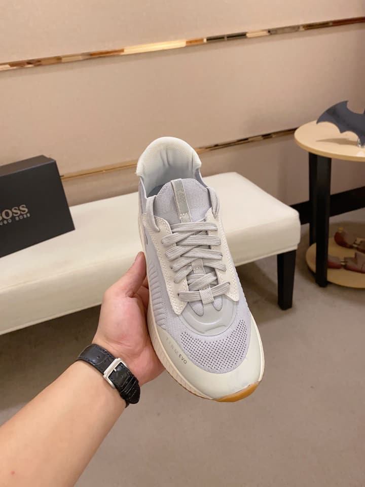 Boss Latest Casual Fly-Knit Sneakers in Black With Gold Accents