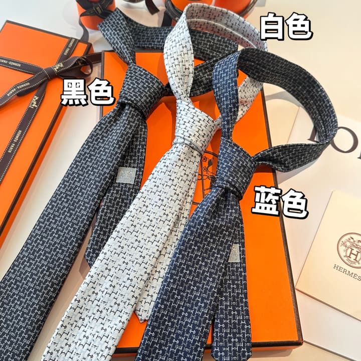 Hermès Men's H-Logo Silk Tie in Black