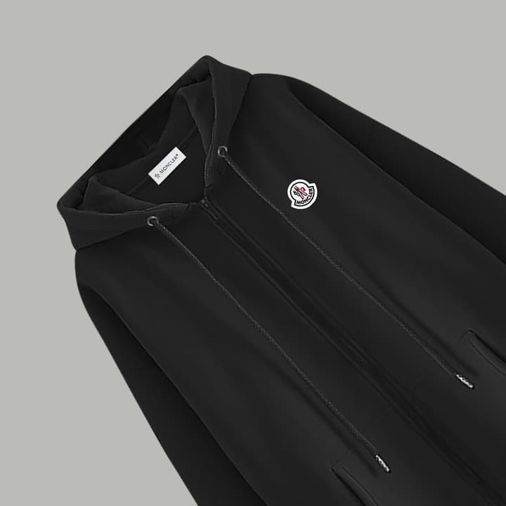 Moncler Classic Embroidered Logo Zip Hoodie in Black