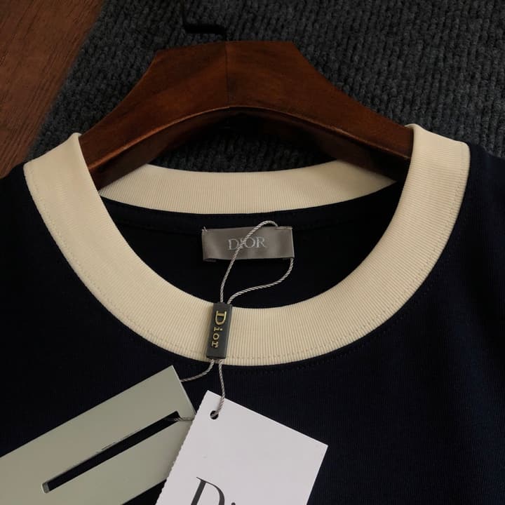Dior Embroidered Logo T-Shirt – 2026SS in Apricot Ringer With Navy Collar