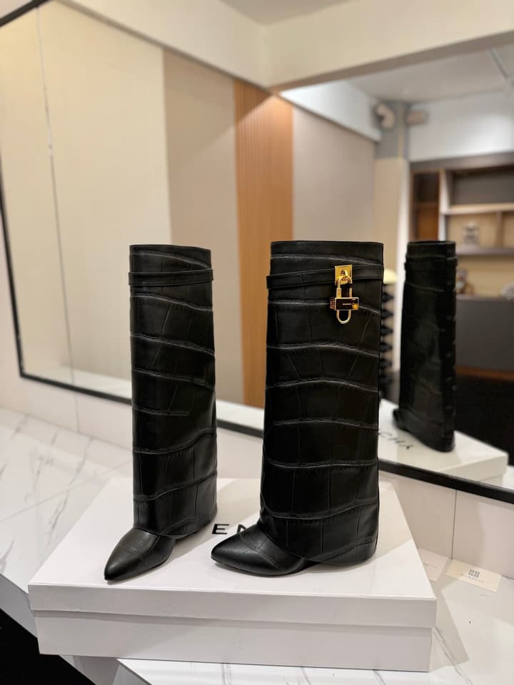 Givenchy Lock Detail Knee-High Boots – 2024 SS in Black Leather
