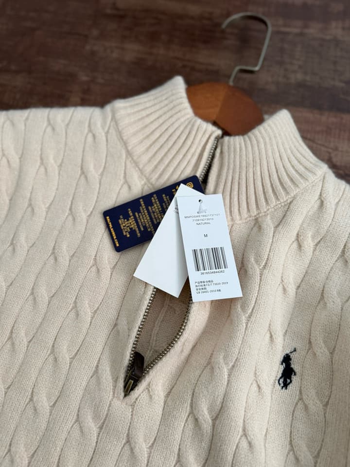 Ralph Lauren Half-Zip Cable Knit Sweater in Khaki
