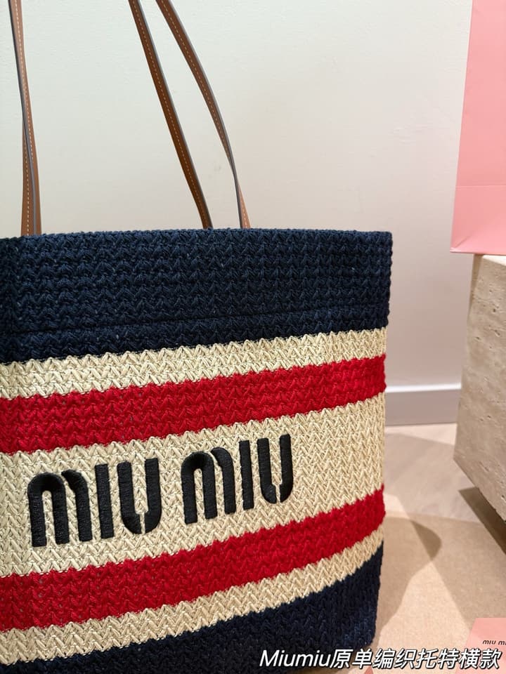 Miu Miu Striped Canvas Tote Bag Collection in Orange And Green Striped Horizontal Tote