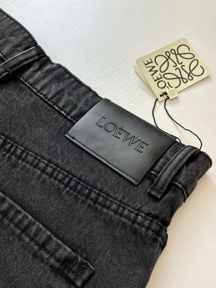 Loewe Anagram Embroidered Washed Distressed Jeans in Washed Black