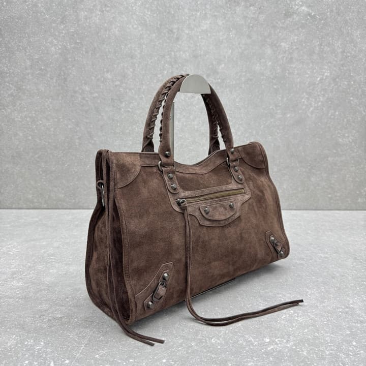 Balenciaga Le City Medium Suede Shoulder Bag in Caramel Suede