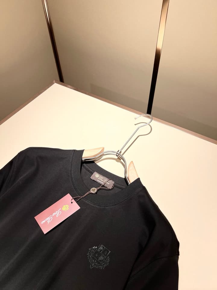 Loro Piana Men's Logo Rubberized Short Sleeve T-Shirt – Spring/Summer 2025 in Charcoal Gray