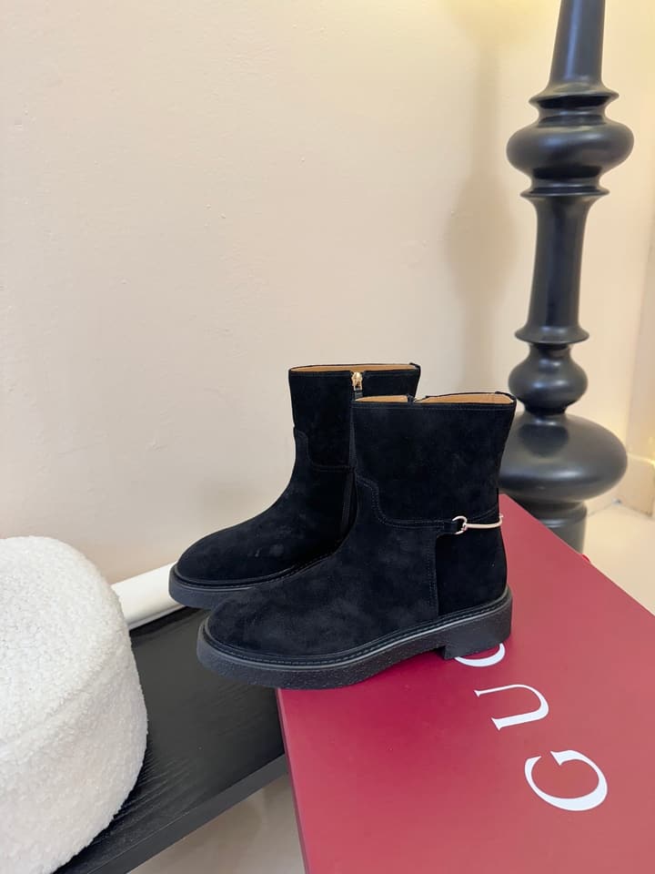 Gucci Runway Suede Boots in Taupe Suede
