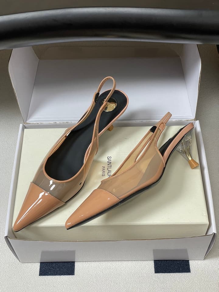 Saint Laurent Pointed PVC Slingback Sandals – 26SS in Beige