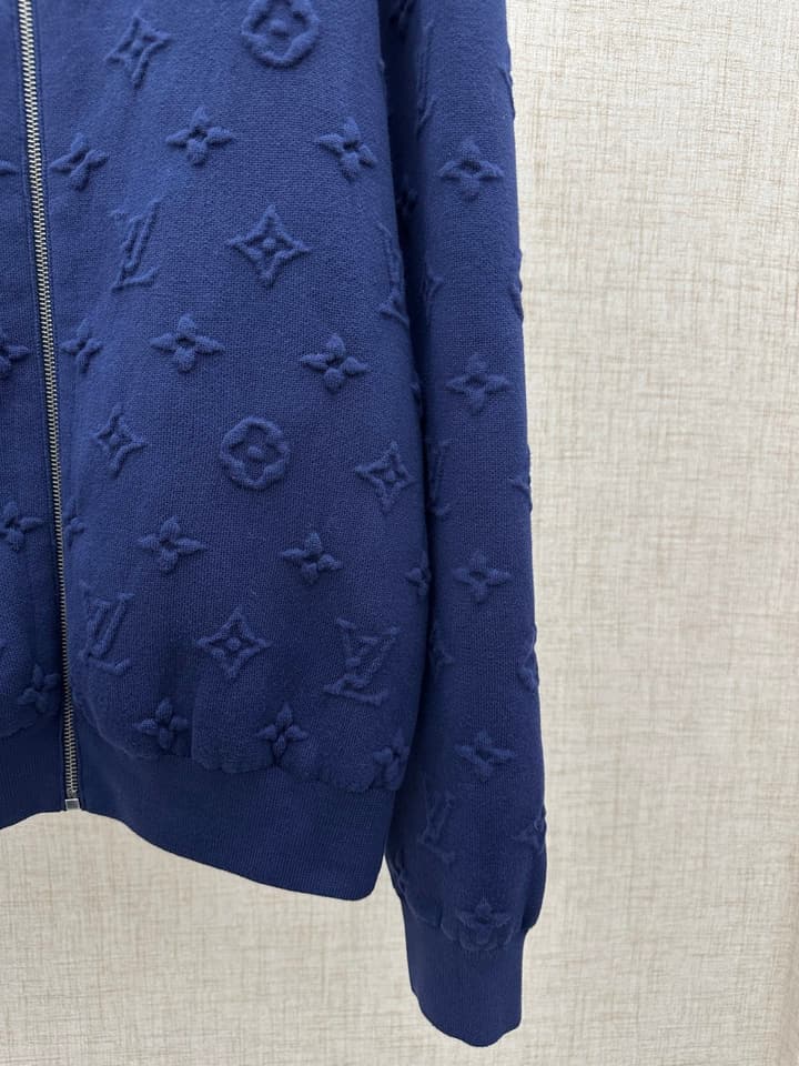 Louis Vuitton Monogram Embossed Zip-Up Sweatshirt – SS26 in Deep Blue Monogram Zip Jacket
