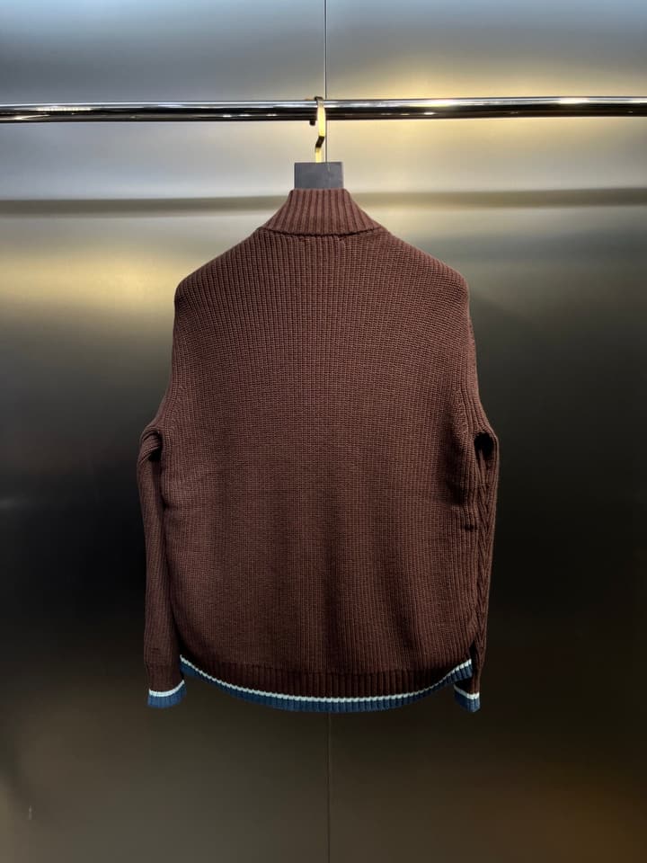 Moncler Knitted Patchwork Stand-Collar Jacket in Dark Brown
