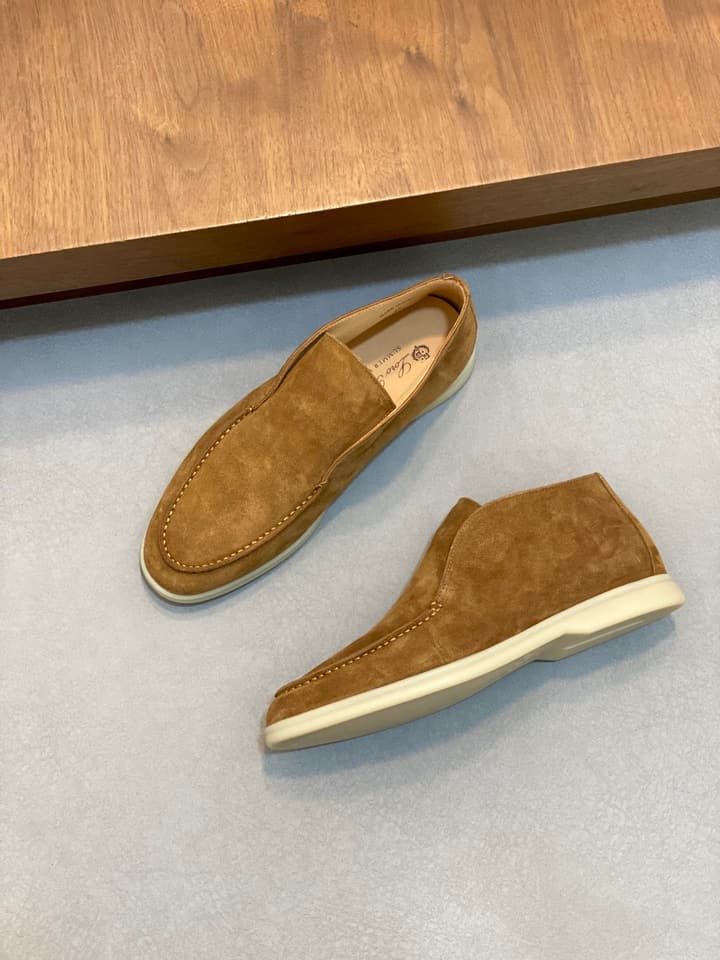 Loro Piana Suede Leather Slip-On Loafers in Camel Tan Suede