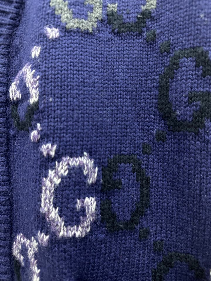 Gucci Double G Monogram Knit Cardigan in Deep Blue Gg Pattern Cardigan