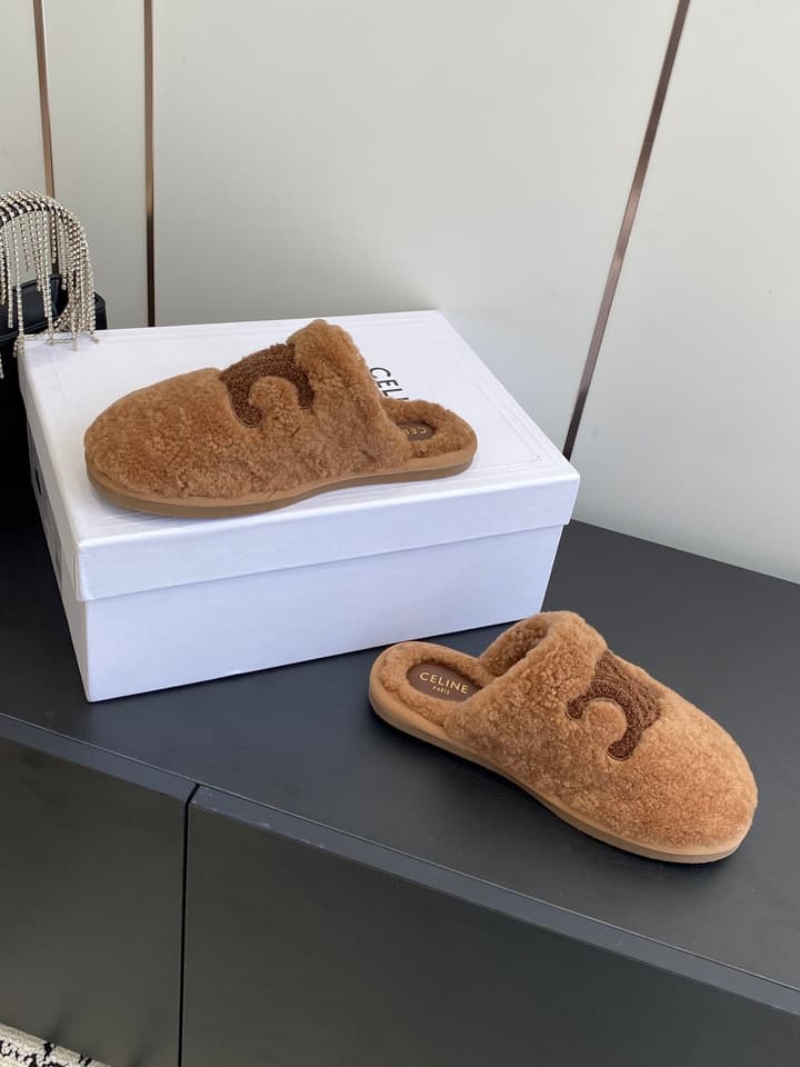 Celine Triomphe Wool Slippers – Autumn/Winter Collection in Beige