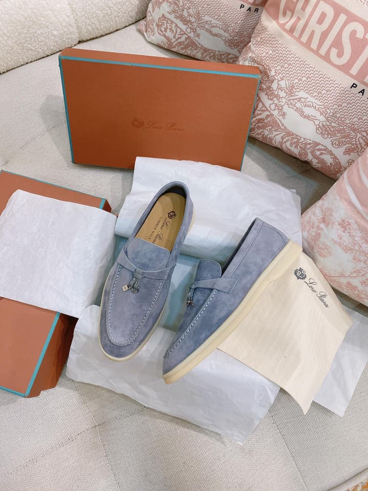 Loro Piana Glossy Cashmere Loafers in Blush Pink Suede