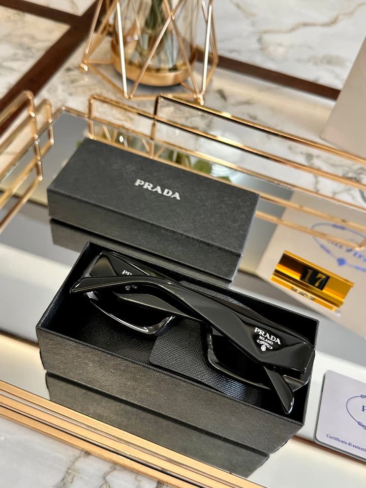 Prada Polarized Acetate Sunglasses in Glossy Black Frontal