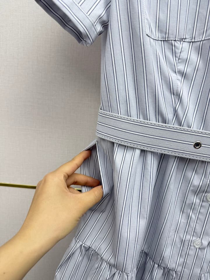 Miu Miu Striped Short-Sleeve Tiered Dress – Spring/Summer Collection in Light Blue