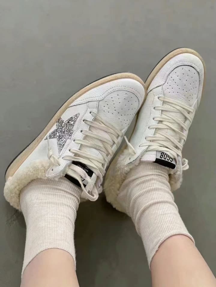 Golden Goose SUPERSTAR Silver Star Wool Mules – 2023FW in Cream Silver Star Mule