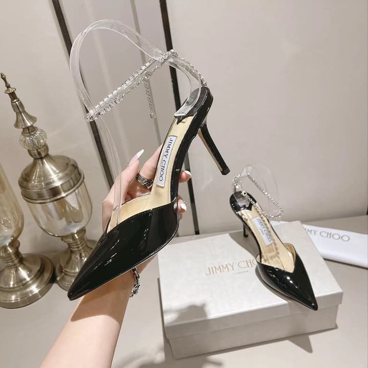 Jimmy Choo Rhinestone and Pearl Embellished Sandals – 2025 Collection in Black Patent