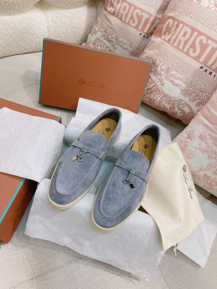 Loro Piana Glossy Cashmere Loafers in Blush Pink Suede