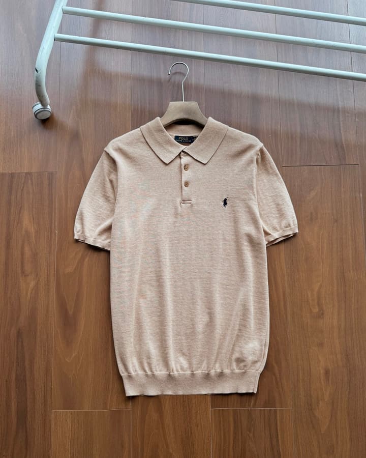 Ralph Lauren Short-Sleeve Knit Polo Shirt – Summer Collection in Grey