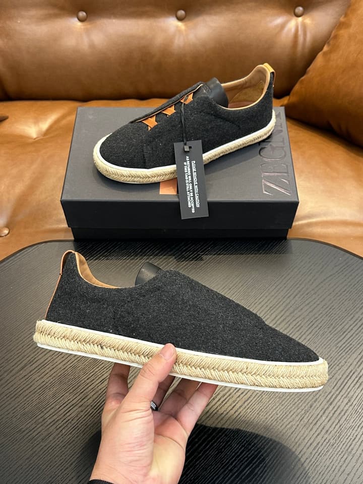 Zegna Triple Stitch Low-Top Sneakers in Deep Black